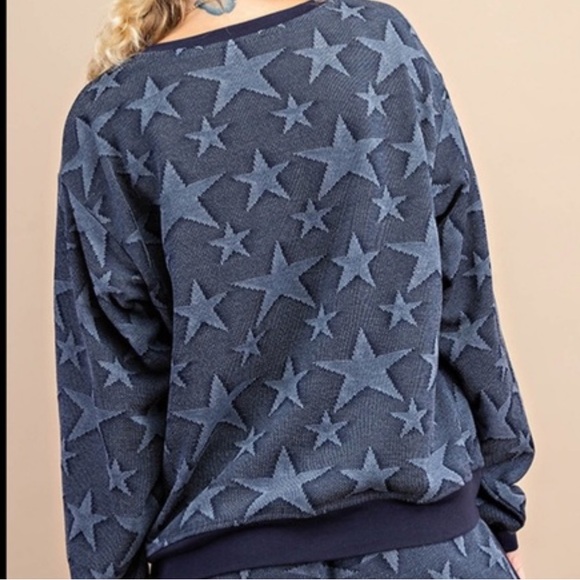 Kori Navy Star Knit Top Sz medium women’s sweater sweatshirt nwot #865 - Picture 2 of 8